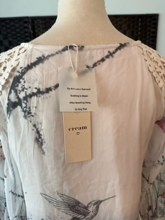 🐦 NWT Cream Addie Dress Chalk Print Lace Shoulder Sheer Boho Tunic EU 36 - Picture 9 of 14